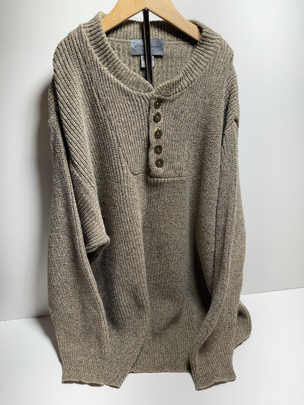 Vintage Eddie Bauer Men’s Brown Cable Knit Fisherman Chunky Sweater Sz XL